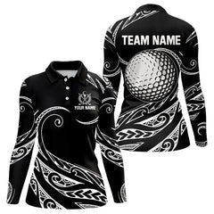 Maxcorners Black and White Tribal Pattern Golf Ball Mens Golf Polo Shirts custom unique mens golf apparel