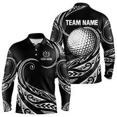 Maxcorners Black and White Tribal Pattern Golf Ball Mens Golf Polo Shirts custom unique mens golf apparel