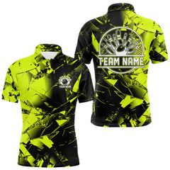 Maxcorners Custom Broken Glass Black and Green Neon Bowling Shirts For Men, Bowling Team League Jerseys