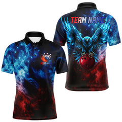 Maxcorners Smoke American Flag Eagle Bowling Shirts For Men Custom patriotic Bowling Team Polo, 1/4 zip Jerseys