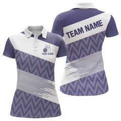 Maxcorners Purple And White Camo Bowling Polo, Quarter Zip Shirt For Men Custom Bowling Team Jersey Bowler Outfit
