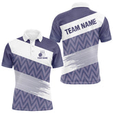 Maxcorners Purple And White Camo Bowling Polo, Quarter Zip Shirt For Men Custom Bowling Team Jersey Bowler Outfit