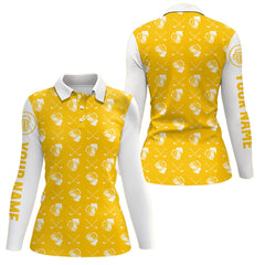 Maxcorners Yellow and white golf pattern Mens Golf polo shirts custom name golf beer outfit men golf clothes