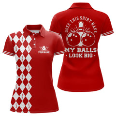 Maxcorners Funny red and white argyle retro Bowling Shirt for men Custom Does this shirt make my balls look big MT0609