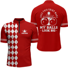 Maxcorners Funny red and white argyle retro Bowling Shirt for men Custom Does this shirt make my balls look big MT0609