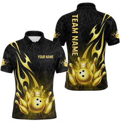 Maxcorners Black and Gold Flame Bowling Shirts For Men Custom Bowling Team League Jersey, Gift For Bowler TU1208