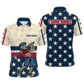 Maxcorners Funny Skull golfer vintage American Flag Custom patriotic golf polo shirts for men, golfing gifts