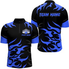 Maxcorners Black and Blue Flame Bowling shirts for Men Custom team bowling jerseys, mens bowling apparel LM1307