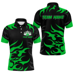 Maxcorners Black and Green Flame Bowling shirts for Men Custom team bowling jerseys, mens bowling apparel LM1307