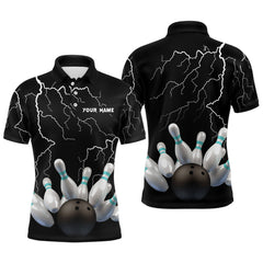 Maxcorners Black lightning thunder custom Menbowling Polo shirt bowling ball pins team jerseys