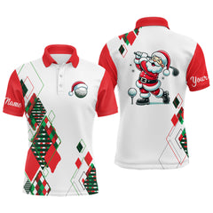 Maxcorners Christmas Argyle Pattern Santa Playing Golf Golf Polo Shirt Custom Xmas Golf Outfit