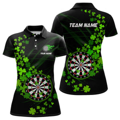 Maxcorners Green Shamrock Lucky Darts Polo, Quarter-Zip Shirts For Men Custom St Patrick Day Dart Team Jerseys Nqs9458