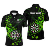 Maxcorners Green Shamrock Lucky Darts Polo, Quarter-Zip Shirts For Men Custom St Patrick Day Dart Team Jerseys Nqs9458