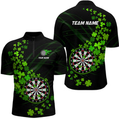 Maxcorners Green Shamrock Lucky Darts Polo, Quarter-Zip Shirts For Men Custom St Patrick Day Dart Team Jerseys Nqs9458