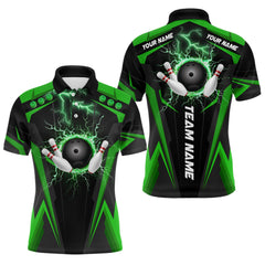 Maxcorners Black Men bowling Polo, Quarter Zip shirt Custom lightning thunder team league bowling jersey | Green LM0803