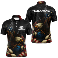 Maxcorners American Flag Eagle Black Bowling Shirts For Men Custom Patriotic Bowling Team Jersey gift for Bowler MT0609