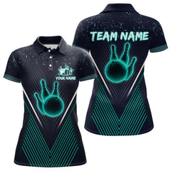 Maxcorners Bowling polo, quarter zip shirt for Men custom team bowling jersey, gift for bowlers | Turquoise LM1307