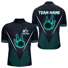 Maxcorners Bowling polo, quarter zip shirt for Men custom team bowling jersey, gift for bowlers | Turquoise LM1307