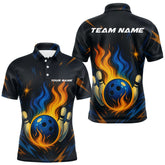Maxcorners Blue and Yellow Flame Bowling shirts for Men custom bowling team jerseys for mens bowler LM1307
