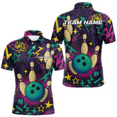 Maxcorners Custom purple graffiti pattern funny Bowling shirts for Men, bowling team league jerseys with Name LM1307