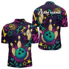 Maxcorners Custom purple graffiti pattern funny Bowling shirts for Men, bowling team league jerseys with Name LM1307