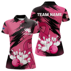 Maxcorners Black and Pink ribbon Bowling shirts for Men Custom breast cancer American flag bowling team jersey MT2306