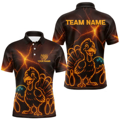 Maxcorners Orange Lightning Thunder Turkey Bowling Shirts For Men Custom Thanksgiving Team Bowling Jerseys LM1809