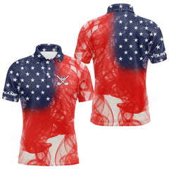 Maxcorners Custom Smoke American Flag Patriotic Golf Polo Shirt For Men, Personalized Mens Golf top MT2108