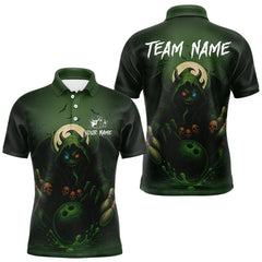 Maxcorners Personalized Green Reaper Skull Halloween Bowling Shirts For Men Custom Halloween Bowling Team jersey MT2407