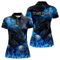 Maxcorners Blue Flame Dragon Golf polo shirts For Men Custom Dragon team mens golf outfits, gift for golf loverMT0306