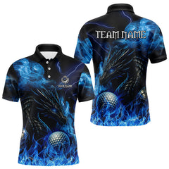 Maxcorners Blue Flame Dragon Golf polo shirts For Men Custom Dragon team mens golf outfits, gift for golf loverMT0306