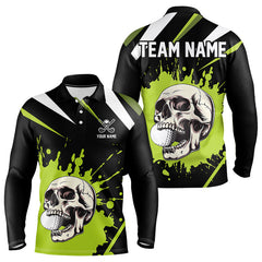 Maxcorners Black and Green Skull Golf polo shirts For Men Custom team golf outfits men, cool golf giftsMT0306
