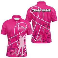 Maxcorners Pink ribbon pattern breast cancer awareness Men golf polo shirt Custom team Golf attire For men TU0109