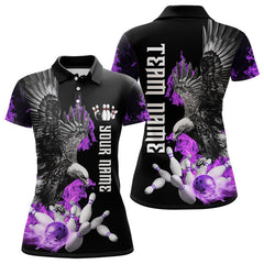 Maxcorners Custom Purple Flame Black Eagle Bowling Polo, Quarter Zip Shirt For Men, Team Bowling Clothes LM2707