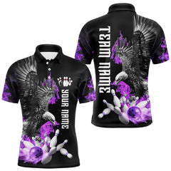 Maxcorners Custom Purple Flame Black Eagle Bowling Polo, Quarter Zip Shirt For Men, Team Bowling Clothes LM2707