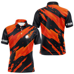 Maxcorners Black and Orange Flame Golf polo shirts for mens Custom mens golf outfit, personalized golf gifts LM1506