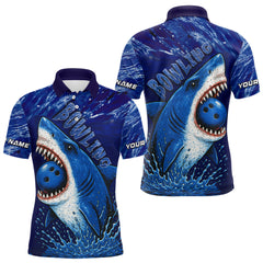 Maxcorners Custom Blue Shark Bowling Polo, Quarter Zip Shirts For Men, Shark Bowling League Shirts LM1008