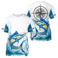 Maxcorners Blue and White Marlin fishing compass Custom name sun protection Marlin fishing tournament shirts LM0409