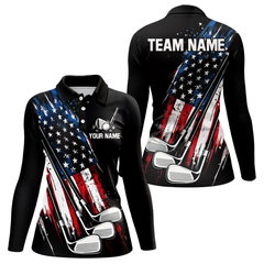 Maxcorners Black American Flag Golf Clubs Mens Golf polo shirts custom team name patriotic golf outfit for men & women