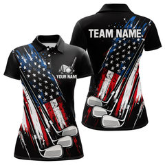 Maxcorners Black American Flag Golf Clubs Mens Golf polo shirts custom team name patriotic golf outfit for men & women