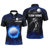 Maxcorners Blue Flame Golf Ball Mens Golf Polo Shirt Custom Team Mens Golf Apparel, Golf Gifts For Men