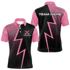 Maxcorners Black and Pink dots pattern Lightning Golf polo shirts for Men custom golf top for men LM1610