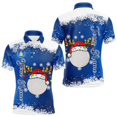 Maxcorners Blue and White Christmas Golf Polo shirts For men Custom mens golf tops, Xmas golf gifts for men LM0611
