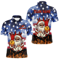 Maxcorners Custom American Flag Flame Funny Santa Christmas Bowling Shirts For Men, Bowling Team Jersey LM1411