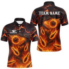 Maxcorners Black And Orange Flame Custom Dragon Bowling Shirts For Men, Dragon Team Bowling League Shirts LM1411