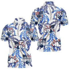 Maxcorners Blue Palm tropical pattern American Flag Bowling shirts For Men custom bowling team jerseys TU1711