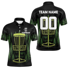 Maxcorners Black and Green Forest Disc Golf basket Mens Disc golf polo shirts Custom team disc golf attire MT0410