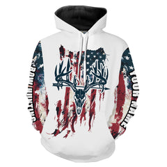 Maxcorners Bow Hunting Archery Deer Skull American flag custom Name Shirts - Patriotic Deer Bowhunting gifts LM2608