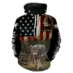 Maxcorners Coyote Hunting American Flag Custom Name 3D all over print Shirts, Coyote Hunting Clothing Gifts LM2608