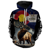 Maxcorners Elk Hunting Colorado Flag Custom Name Shirt 3D All Over Printed Clothes